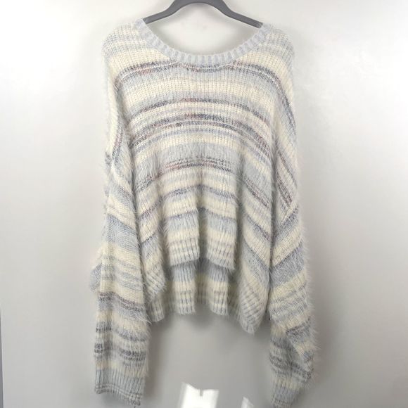 5. Arizona Jean Co Womens Sweater White Gray 2X Acrylic Striped Drop Shoulder - Picture 2 of 12